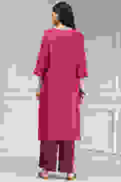 Pink Embroidered Straight Suit Set image number 4