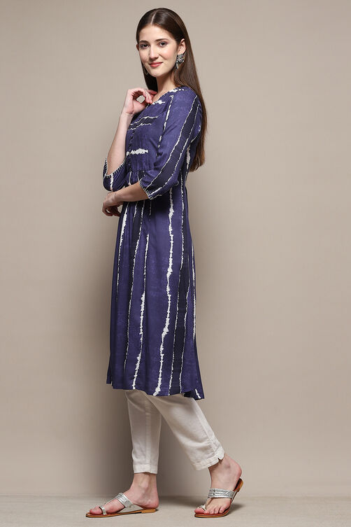 Indigo Rayon Straight Printed Kurta image number 2
