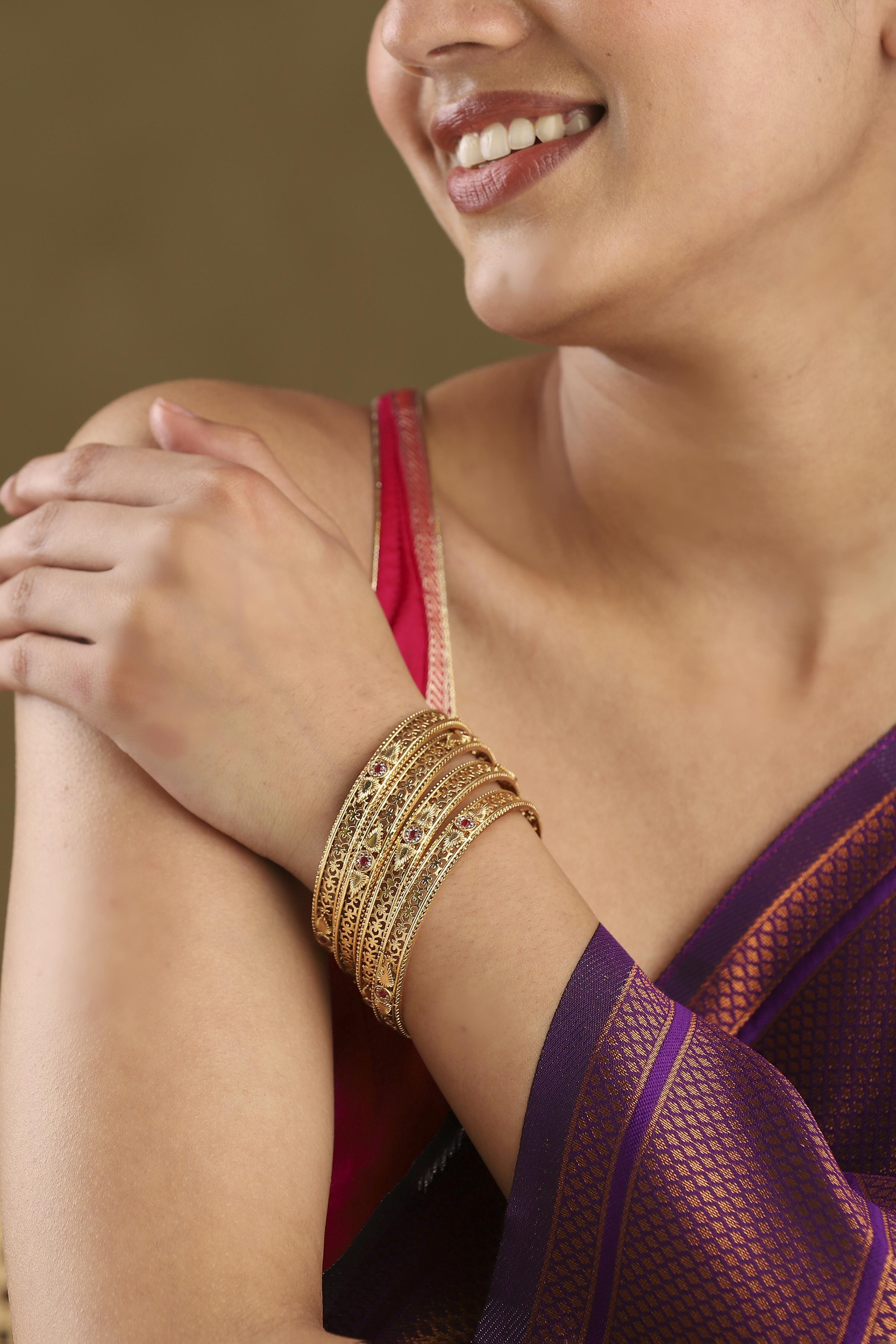 Red Gold Plated Alloy Studded Bangles image number 1