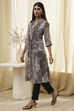 Blue Printed Pleated A-Line Kurta image number 2