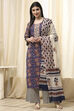 Gray Cotton Screen Print Unstitched Suit Set image number 1