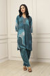 Teal Viscose Rayon Abstract Printed Straight Suit Set image number 6