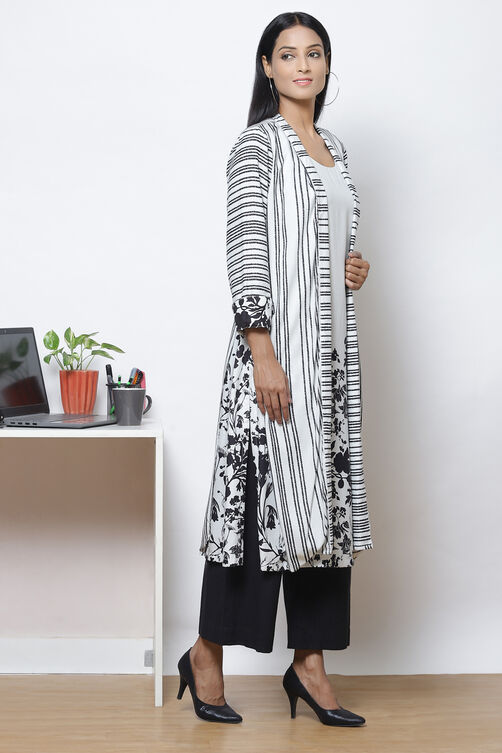 Black Grey LIVA Printed Kurta with Jacket image number 4