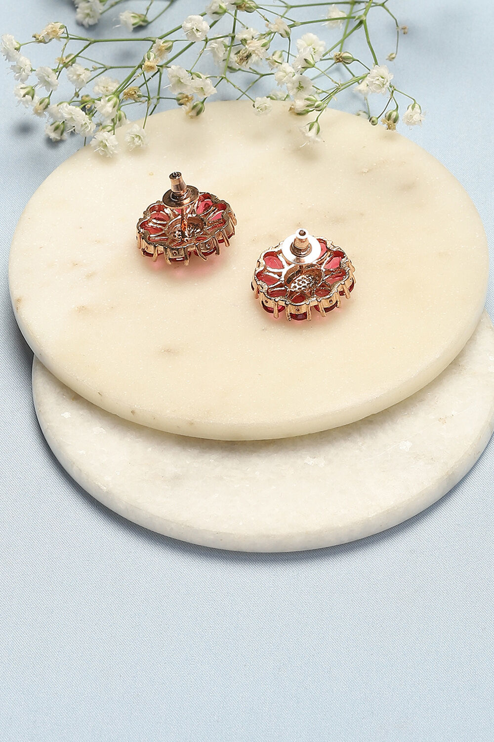 Dark Pink Brass Earrings image number 2