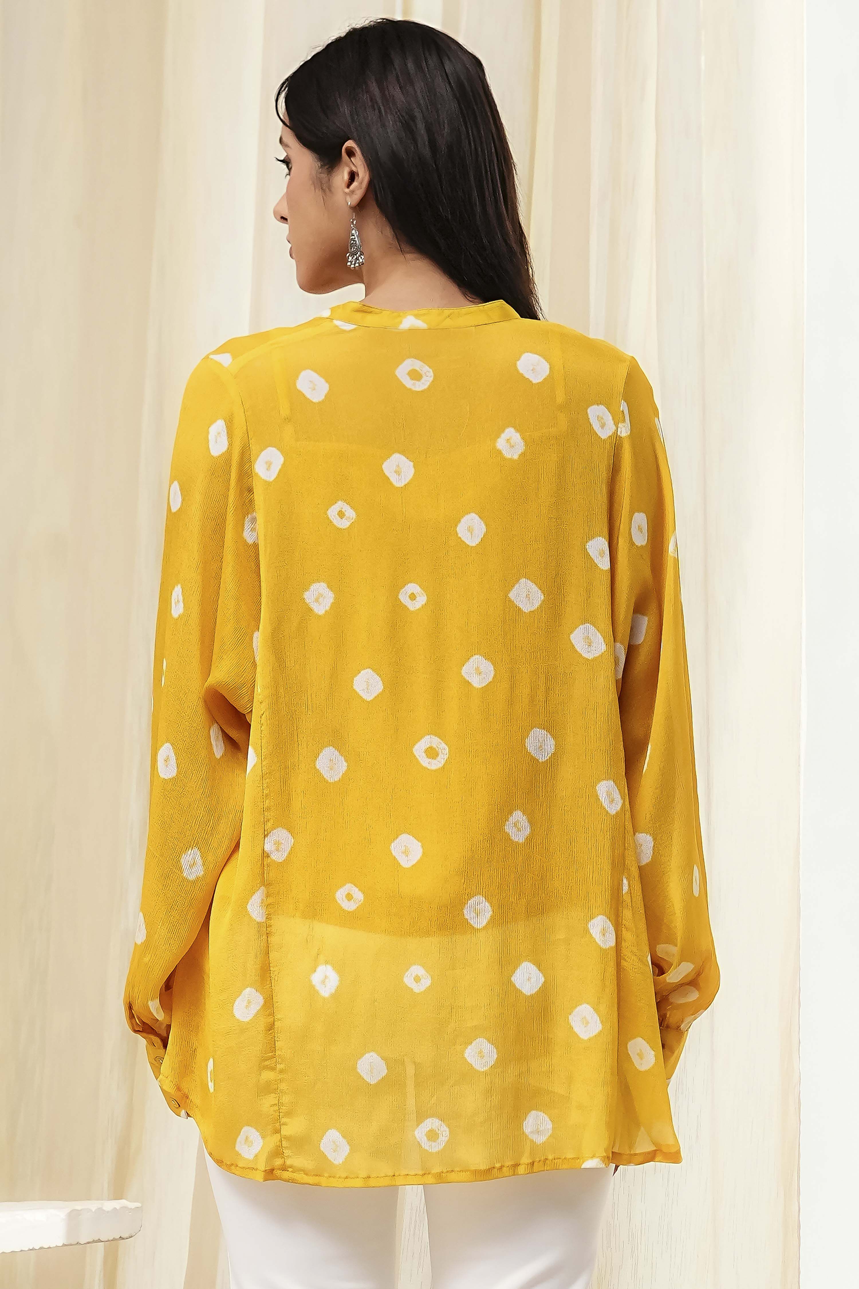 Mustard Yellow Printed Straight Shirt image number 4