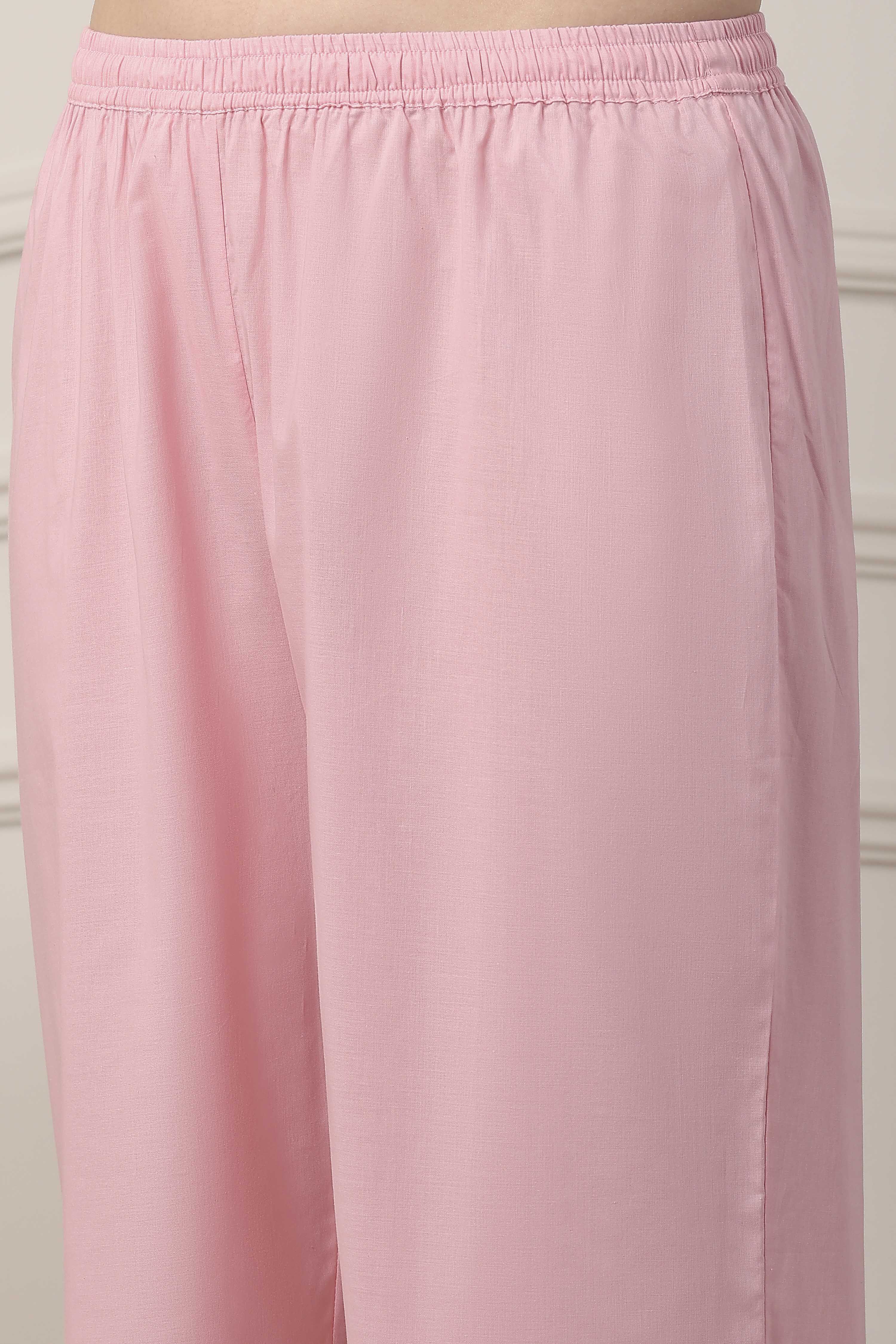 Pink Cotton All-Over Floral Kalidar Suit Set image number 2