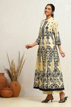 Ecru Cotton Printed Anarkali Kurta Set image number 3