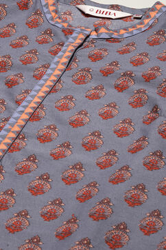 Grey Cotton Straight Printed Kurta image number 1