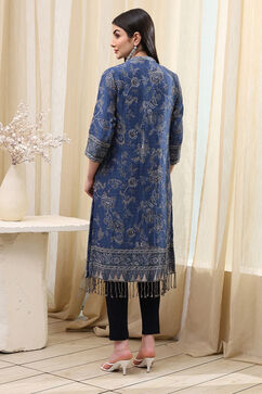 Indigo Poly Mettalic Front Open Yarndyed Shrug image number 3
