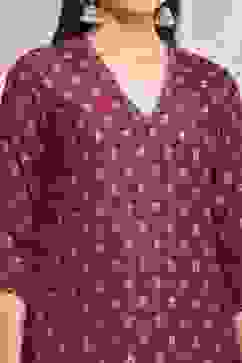 Green-Maroon Viscose Gathered Yarndyed Suit Set image number 1