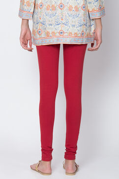 Dark Red Cotton Solid Churidar image number 3