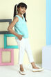 Sea Blue Cotton Straight Printed Top image number 4
