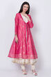 Pink Poly Cotton Front Open Kurta Churidar Suit Set image number 2