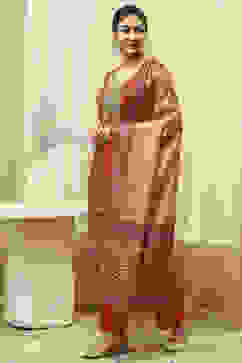 Red Chanderi Machine Embroidered Unstitched Suit Set image number 4