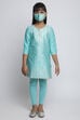 Turquoise Cotton Straight Kurta Legging Suit Set image number 0