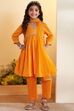 Yellow Cotton Embellished Anarkali Kurta Set image number 6