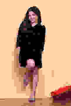 Navy Polyester Blend Flared Dress image number 6