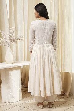 Off-White Cotton Embroidered Gathered Suit Set image number 4