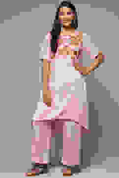 Beige Rayon Asymmetric Kurta Palazzo 2 Piece Set image number 6