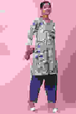 White And Blue Cotton A-Line Kurta Salwar Pant Suit Set image number 5