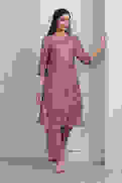 Lavender Floral Printed Straight Kurta Set image number 0