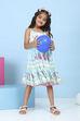 Blue Floral Printed Tiered Flared Dress image number 6