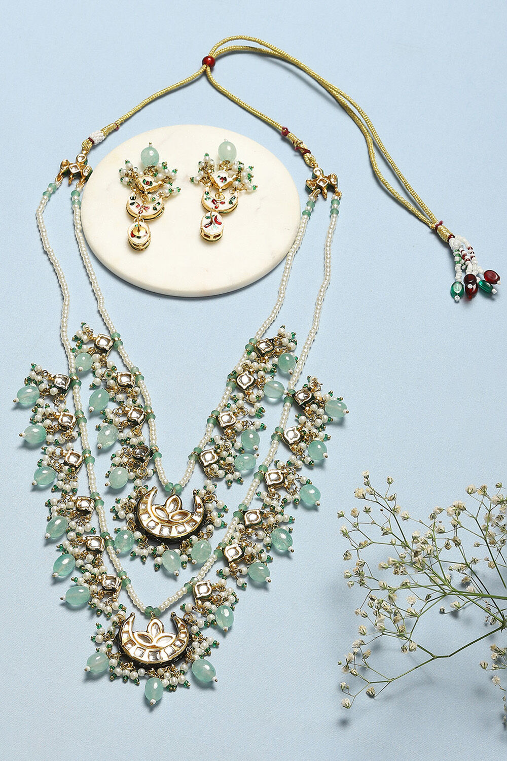 Mint Green Brass Necklace Set image number 2