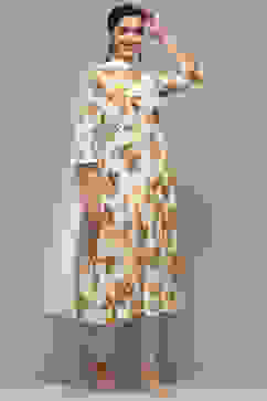 Off White Cotton Anarkali Suit Set image number 6