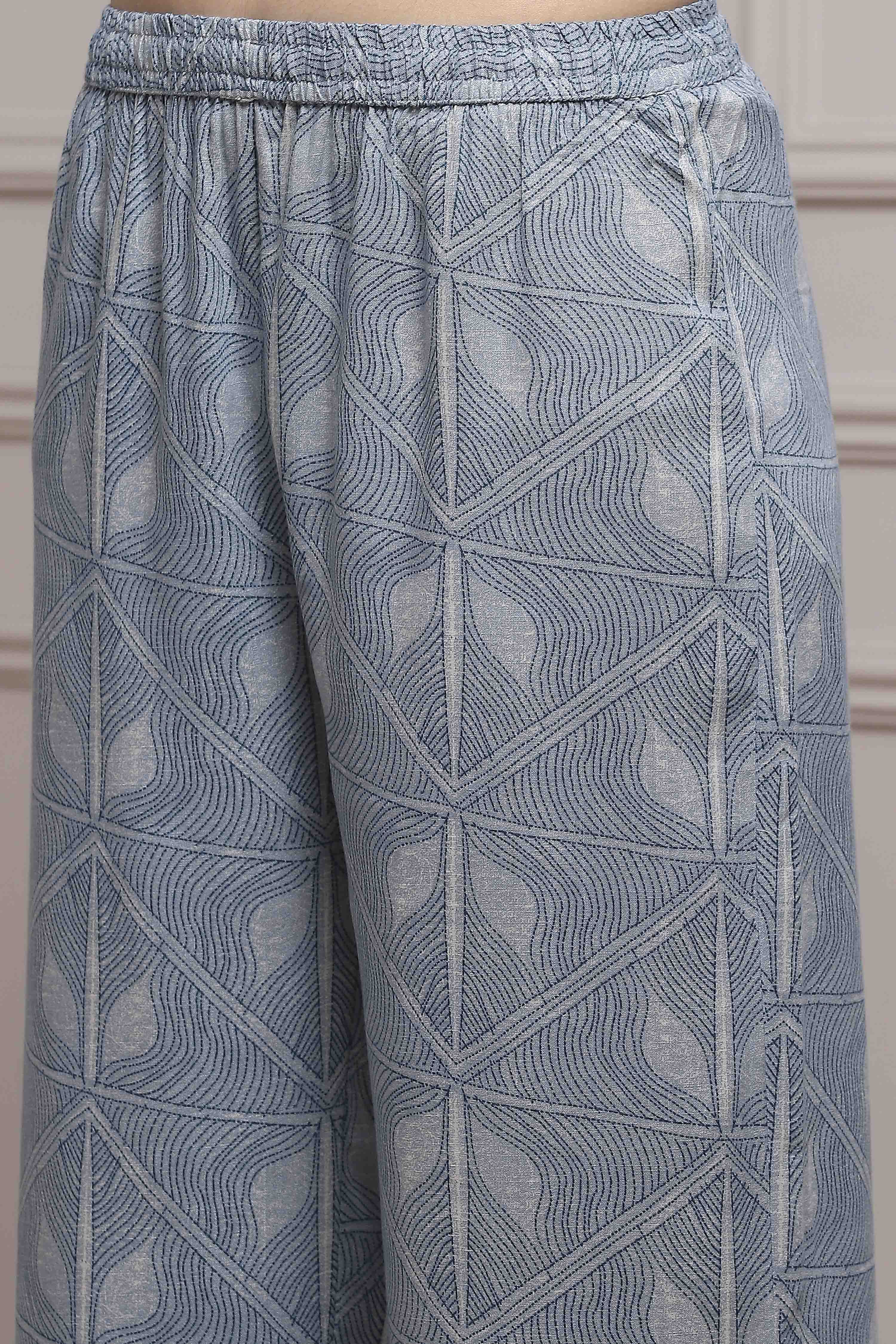 Teal Viscose Rayon A-Line Suit Set image number 2