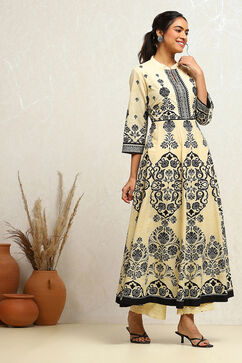Ecru Cotton Printed Anarkali Kurta Set image number 5