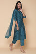 Teal Cotton Silk Straight Kurta Pant Suit Set image number 7