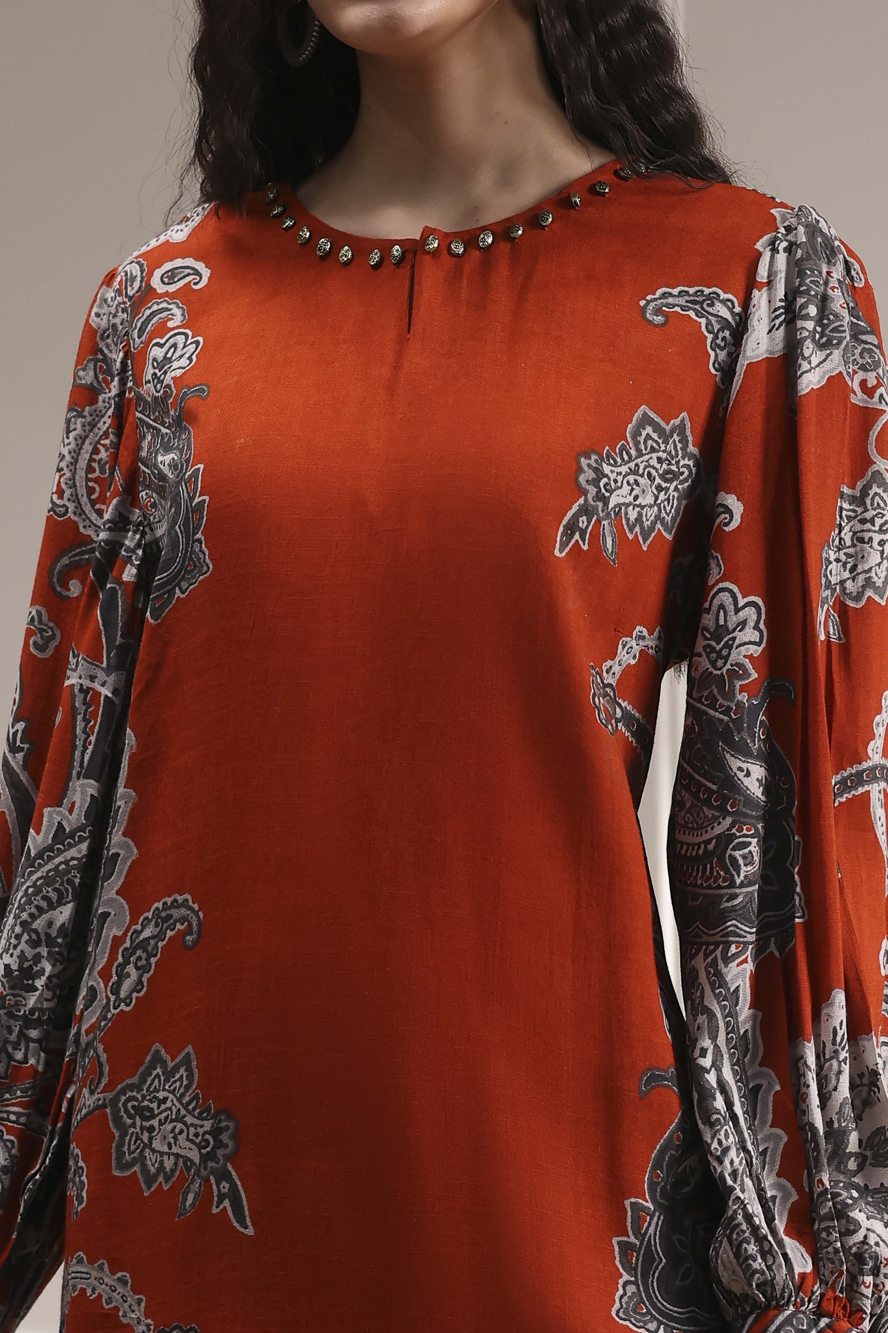 Orange Printed Straight Suit Set image number 1