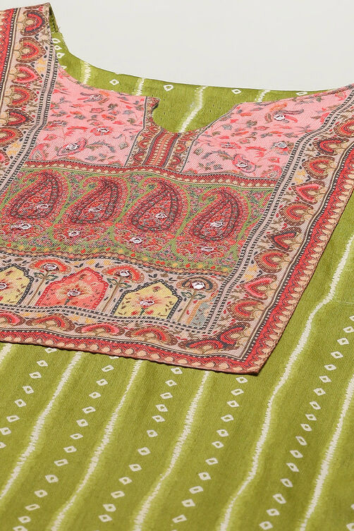 Green and Pink Cotton Blend Unstitched Suit Set image number 2