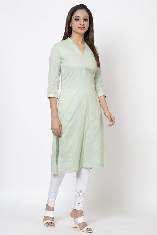 Ivory Cotton Straight Yarndyed Kurta image number 4
