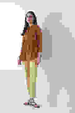 Beige Cotton Lycra Straight Pants image number 0