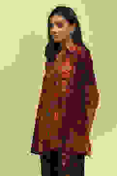 Purple Printed Regular Fit Straight Kurti image number 2