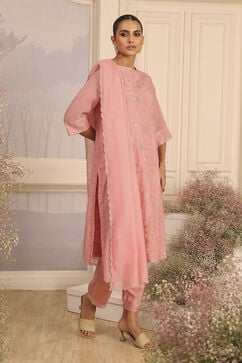 Pink Silk A-Line Embroidered Suit Set image number 5