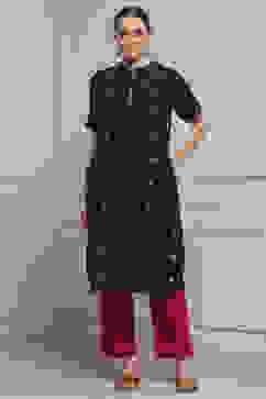 Navy Blue Cotton Printed Straight Kurta image number 5