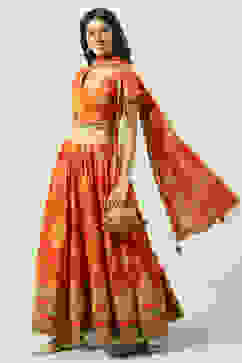 Orange Cotton Lehenga Set image number 5