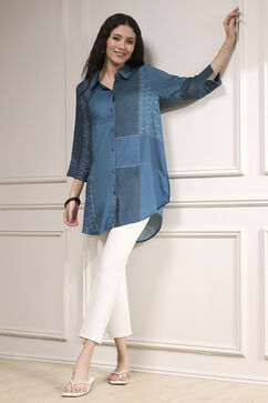 Blue Printed Straight Shirt image number 0
