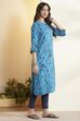 Blue Floral Printed Straight  Kurta image number 4