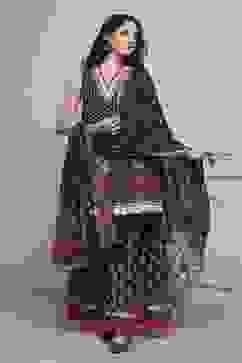 Off White/Blue Cotton Printed Sharara Suit Set image number 6