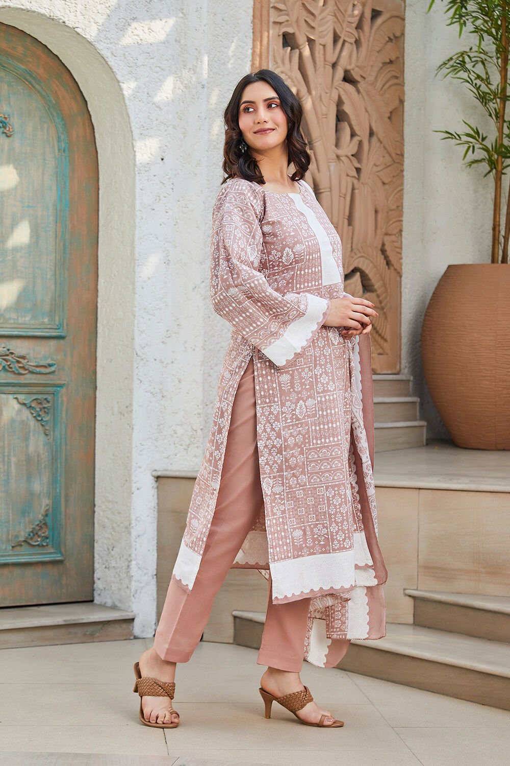 Mauve Cotton Blend Digital Print Unstitched Suit Set  image number 5