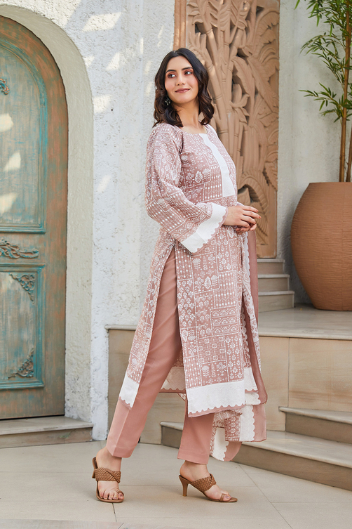 Mauve Cotton Blend Digital Print Unstitched Suit Set  image number 5