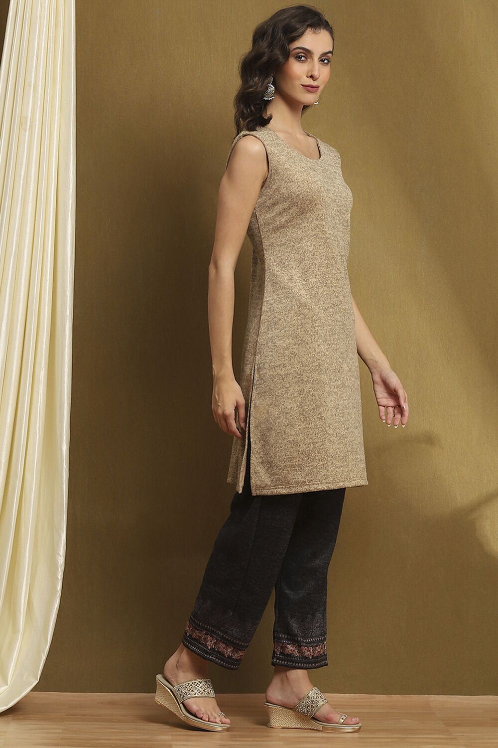 Black Polyester Straight Kurta Pants Set image number 7