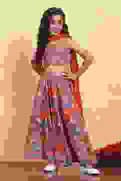 Red Viscose Rayon Flared Printed Lehenga Set image number 6