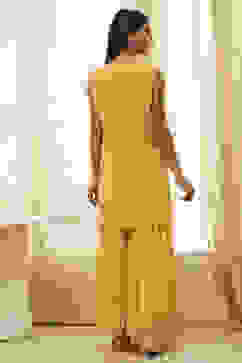 Ochre Yellow Embroidered Straight Suit Set image number 4