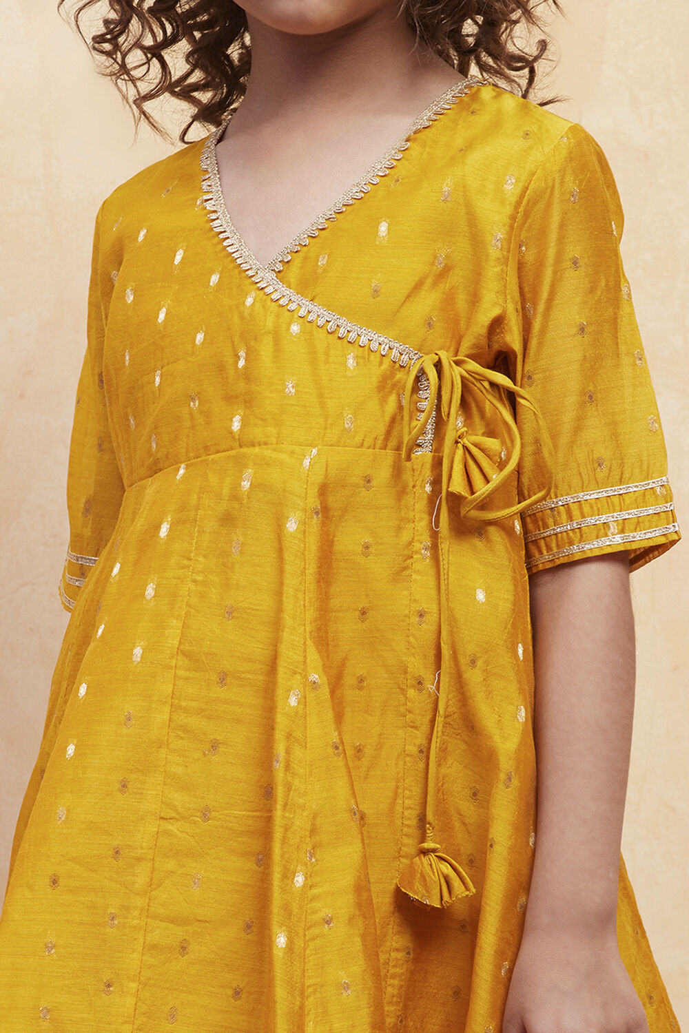 Yellow Yarn Dyed Angrakha Anarkali Suit Set image number 1