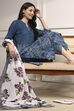 Teal Blue Cotton Printed Straight Suit Set image number 0