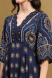 Blue Hand-Blocked Printed Handkerchief Flared Dress image number 1